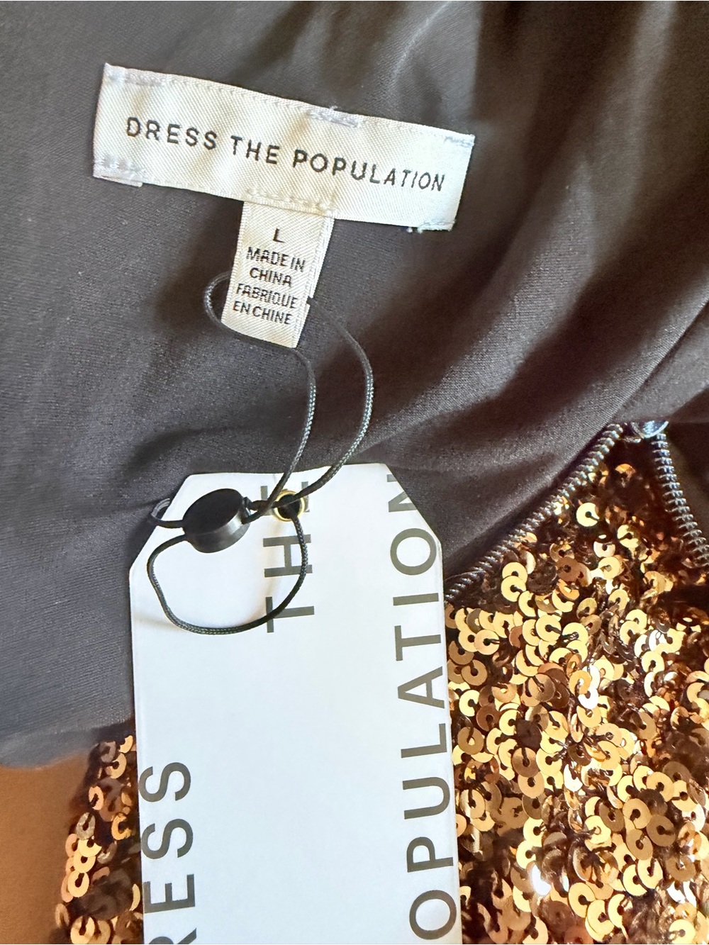 NWT Dress the Population Gold Sequin Midi Dress w Side Slit and Short Sleeves, L - Picture 2 of 13